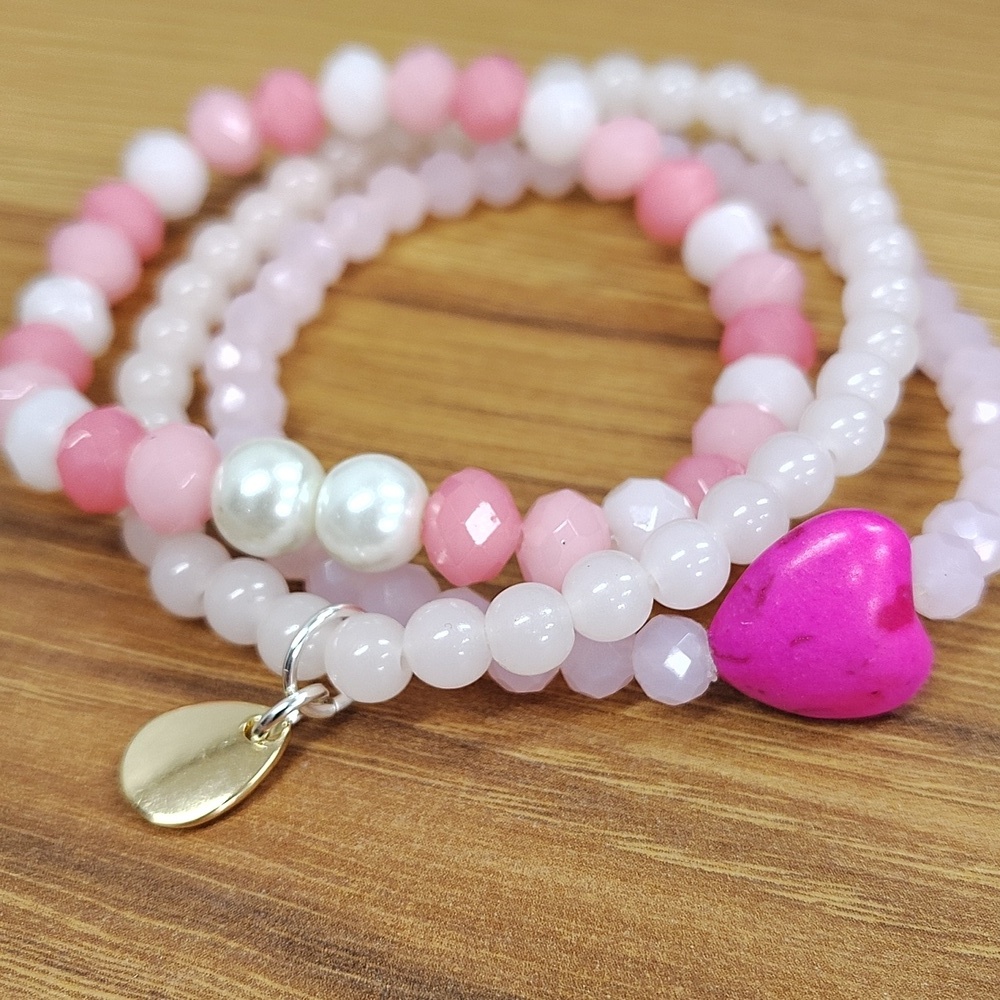 Ladies Stretchy Bracelets,  Set of Three,  Pink Ladies Stretchy Bracelets - Picture 4 of 5